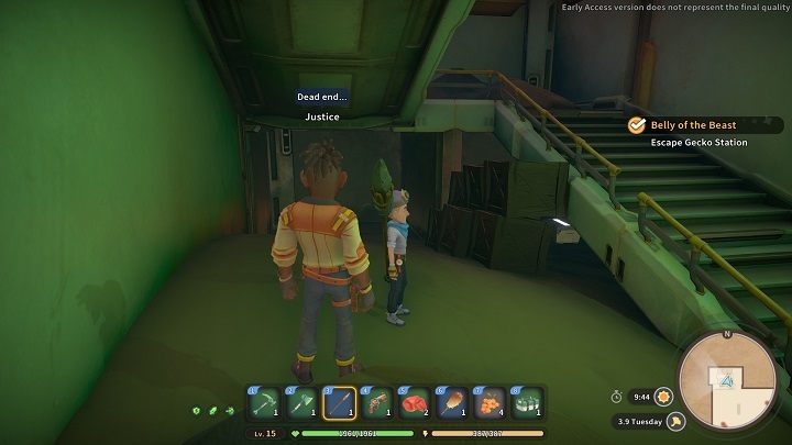 Run down, smash the crates by the stairs, and you will find a hidden Fluorite - My Time at Sandrock: Belly of the Beast - walkthrough - Main missions - My Time at Sandrock Guide, Walkthrough