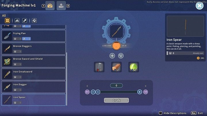 From now on, you can craft Bronze and Iron weapons - My Time at Sandrock: Weapons and Combat - Basics - My Time at Sandrock Guide, Walkthrough