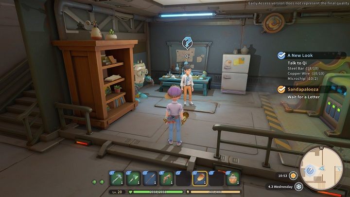 After collecting the necessary materials go talk to Qi - My Time at Sandrock: A New Look - walkthrough - Side missions - My Time at Sandrock Guide, Walkthrough