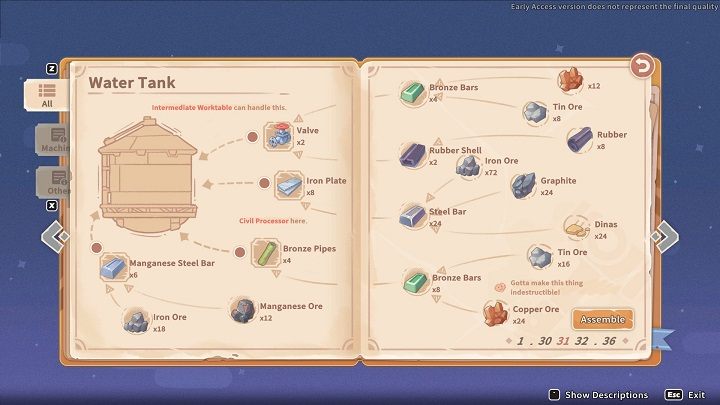 Building the Water Tank requires following materials - My Time at Sandrock: Appetite for Construction - walkthrough - Main missions - My Time at Sandrock Guide, Walkthrough