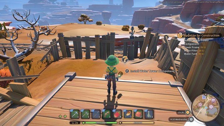 Return to the place where you dismantled the old Water Tower and install all three components in the designated place - My Time at Sandrock: Appetite for Construction - walkthrough - Main missions - My Time at Sandrock Guide, Walkthrough