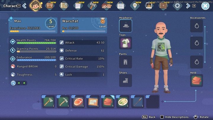 Your character has various different stats that affect a variety of skills - My Time at Sandrock: Experience, stats, and skills - Basics - My Time at Sandrock Guide, Walkthrough