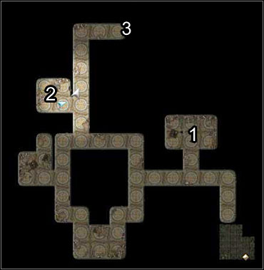 Points you should pay a visit in there are: a chest containing an armor (1), a few scrolls (2) and the lizardfolk chapel (3) - Ruins of the Past - West Harbor - Neverwinter Nights 2 - Game Guide and Walkthrough