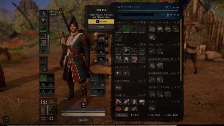 In a new window, you will see information about repair costs - this will be the number of required Repair Parts and Coins - New World: Items - how to repair? - FAQ - New World Guide