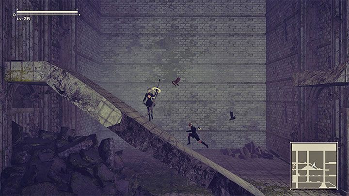 In selected moments, the camera can change its position and start showing the action e - NieR Automata: Camera - how to change? - Annex - NieR Automata Guide