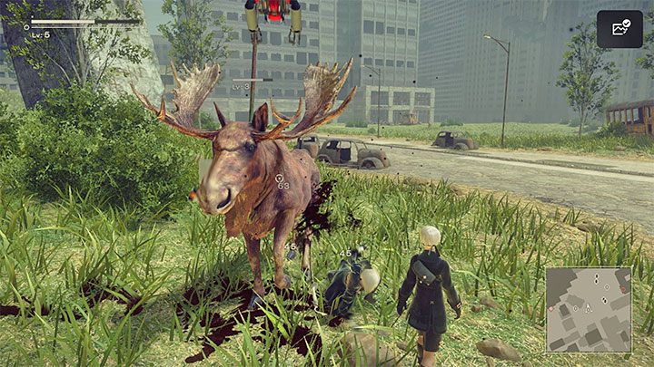 As you traverse the game world, you may encounter wild animals like a deer and wild boar - NieR Automata: Animals - how to tame? - FAQ - NieR Automata Guide
