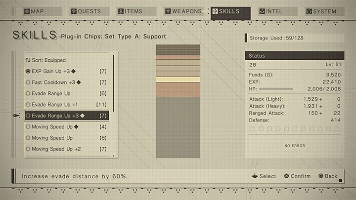 Installing each new chip will take up some storage space - NieR Automata: Chips - how to install? - FAQ - NieR Automata Guide
