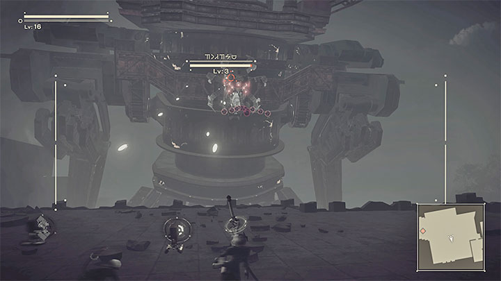 After reaching the lower part of the roof, the first part of the fight with Goliath will begin, which will look similar to the fight with the poss from the prologue that had an identical name - NieR Automata: Chapter 5, Route A - walkthrough - Route A - NieR Automata Guide