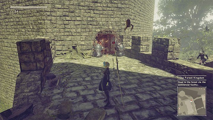 Choose a path leading by the damaged sidewalls towards the castle - NieR Automata: Chapter 6, Route A - walkthrough - Route A - NieR Automata Guide