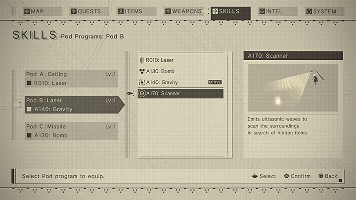 The scanner is a pod program called A170: Scanner - NieR Automata: Chapter 8, Route A - walkthrough - Route A - NieR Automata Guide