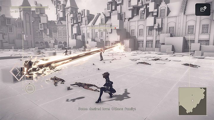 It's better to attack the boss from a safe distance, although close combat attacks can also work, especially right after he misses - NieR Automata: Chapter 8, Route A - walkthrough - Route A - NieR Automata Guide