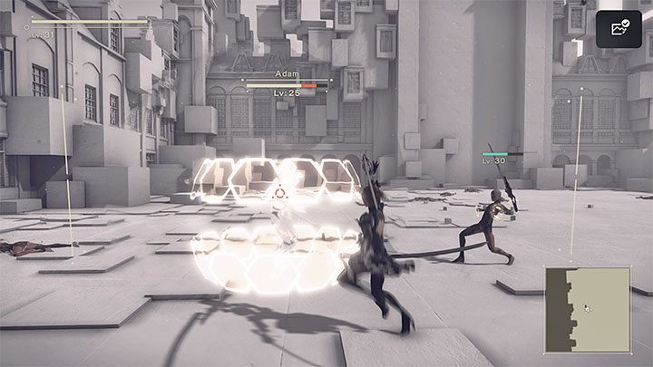 Adam can surround himself with an energy sphere that can stop your attacks (even ranged ones) and ultimately launches the wave of energy - NieR Automata: Chapter 8, Route A - walkthrough - Route A - NieR Automata Guide