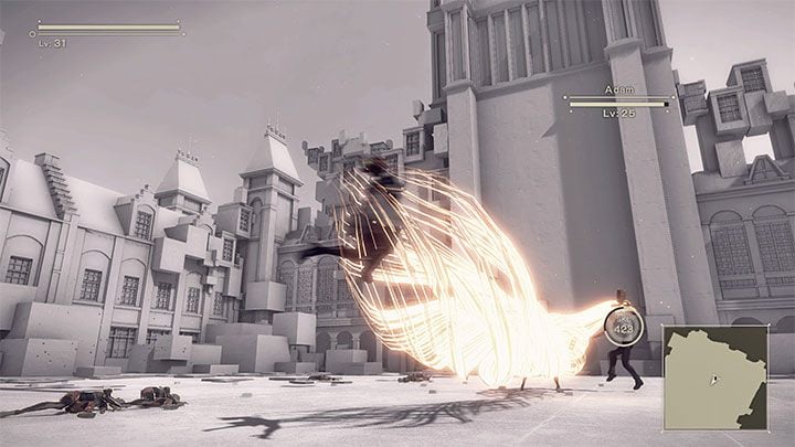 A less commonly used boss' skill is catching 2B and launching a major energy attack - NieR Automata: Chapter 8, Route A - walkthrough - Route A - NieR Automata Guide