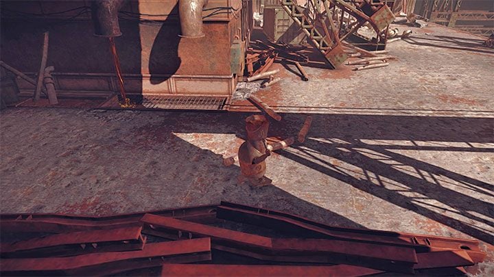 On the way back, take the longer route, because the robot you control might trip over small obstacles on the ground and roll over, forcing you to refill the bucket - NieR Automata: Chapter 1, Route B - walkthrough - Route B - NieR Automata Guide