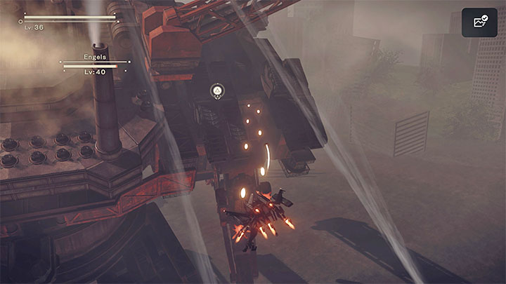 More weak points that give the opportunity to start hacking can appear not only above the head, but also above the upper limbs of the giant - NieR Automata: Chapter 1, Route B - walkthrough - Route B - NieR Automata Guide