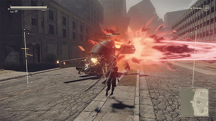 Numerous opponents can attack your characters at a distance - NieR Automata: Combat - Basics - NieR Automata Guide
