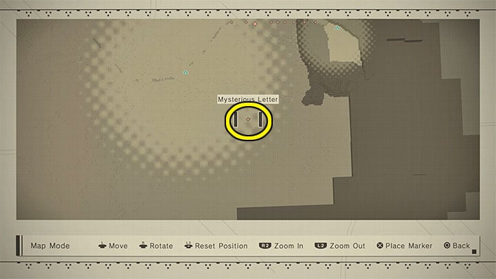 Quest giver: unlocking the quest Mysterious Letter - you will get the letter during your visit to the Bunker - NieR Automata: Desert Zone - walkthrough, side quests - Side missions - NieR Automata Guide
