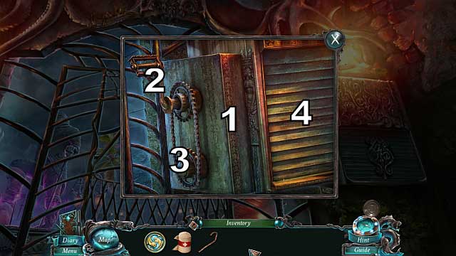 Into the abovementioned mechanism [1] put the pedal [2] and the chain [3] - Chapter 2: Boats Away | Walkthrough - Walkthrough - Nightmares from the Deep: The Sirens Call Game Guide & Walkthrough