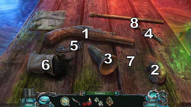 Then, put the blunderbuss lock on the table and assemble a weapon [1] - Chapter 3: Beneath the town | Walkthrough - Walkthrough - Nightmares from the Deep: The Sirens Call Game Guide & Walkthrough