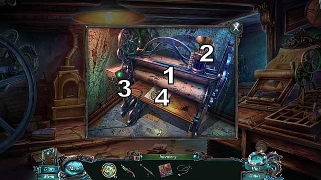 Use the matrix on it [1], then the printing ink[2] as well as the insulating tape[3] - Chapter 5: The Shipwreck cemetery | Walkthrough - Walkthrough - Nightmares from the Deep: The Sirens Call Game Guide & Walkthrough