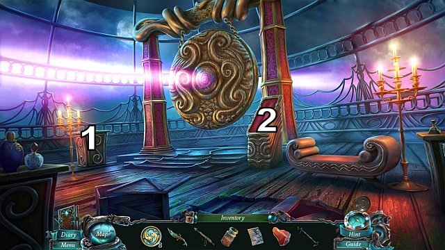 Approach the pulpit [1] and take the wooden seal - Chapter 8: Get Kraken! | Walkthrough - Walkthrough - Nightmares from the Deep: The Sirens Call Game Guide & Walkthrough