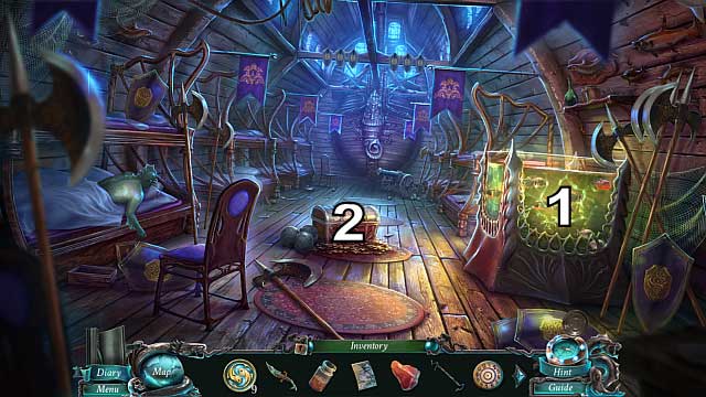 Put the meat in the aquarium [1] and use the fire poker to fish for another Golden Fish - Chapter 8: Get Kraken! | Walkthrough - Walkthrough - Nightmares from the Deep: The Sirens Call Game Guide & Walkthrough