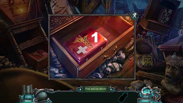- put the caduceus in the first-aid kit [1] and collect the smelling salts from it - Chapter 2 | Puzzles - Puzzles - Nightmares from the Deep: The Sirens Call Game Guide & Walkthrough