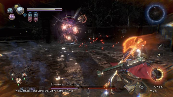 When his stamina bar drops to zero, or the fight drags out considerably, he will activate his transformation and create a Yokai Realm - NiOh 2: Ryomen Sukuna boss fight - Bosses - NiOh 2 Guide