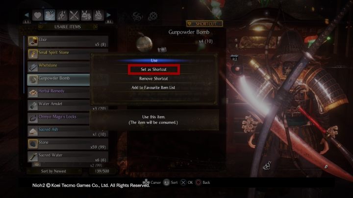 The second option is to go to the inventory menu - How to set the item shortcuts in NiOh 2? - FAQ - NiOh 2 Guide