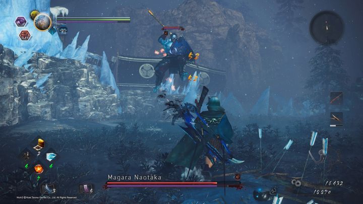 To reduce the distance to you, Magara can jump in your direction, covering a considerable distance in air - NiOh 2: Magara Naotaka | Boss fight - Bosses - NiOh 2 Guide