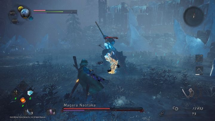 Magara can also shorten the distance to you by running in your direction, performing one Odachi hit while doing so - NiOh 2: Magara Naotaka | Boss fight - Bosses - NiOh 2 Guide
