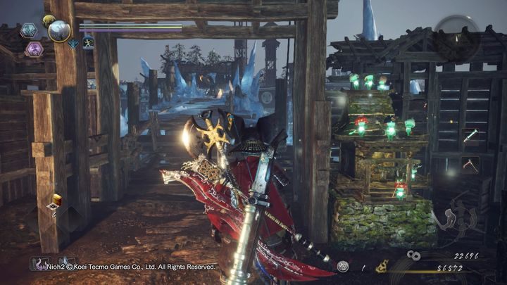 After crossing the bridge, you will find a closed gate on the right and Mitsume Yazura on the left - Corpses and Ice | NiOh 2 Walkthrough - Main missions - NiOh 2 Guide