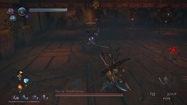 Saito performs a spinning attack that can be unlocked by players who fight using dual swords - NiOh 2: Saito Yoshitatsu | Boss fight - Bosses - NiOh 2 Guide