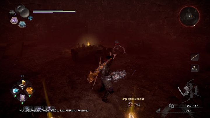 At the bottom there are, among others, Gaki and Yoki and some items to pick up - NiOh 2: The Golden Castle walkthrough - Main missions - NiOh 2 Guide