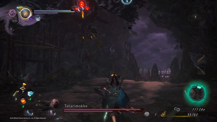 Tatarimokke can also perform an aerial grab that deals tremendous damage - NiOh 2: Tatarimokke | Boss fight - Bosses - NiOh 2 Guide