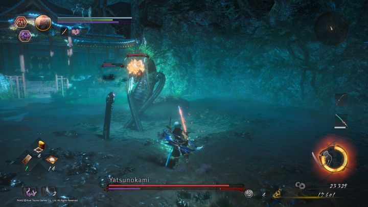 Yatsunokami, or the serpent god with a horn sticking out of his forehead, is another boss in Nioh 2 - NiOh 2: Yatsonukami | Boss fight - Bosses - NiOh 2 Guide