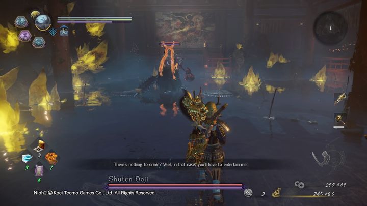 Shuten Doji is a huge Yokai who fights with a mace, fire, and his Sake - NiOh 2: Shuten Doji boss fight walkthrough - Bosses - NiOh 2 Guide