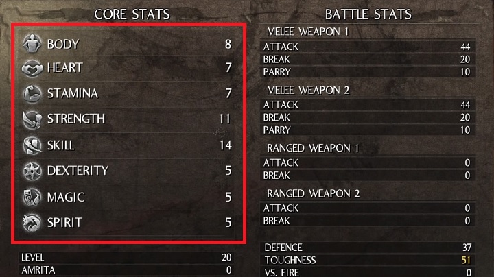 Each experience level enables you to add one point to one of the basic attributes of your hero - Amrita and experience levels | Your character | NiOh - Your character - NiOh Game Guide