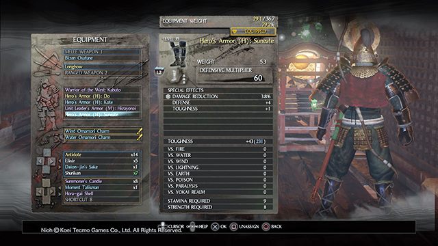 In your inventory, armor is divided into individual elements - Armors | Equipment | NiOh - Equipment - NiOh Game Guide
