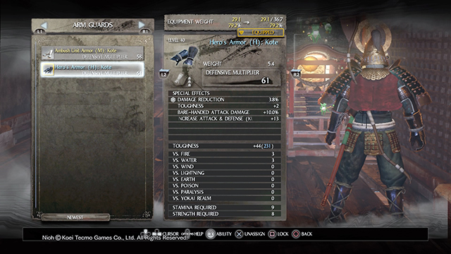 Some armor types also add defense against elements - Armors | Equipment | NiOh - Equipment - NiOh Game Guide