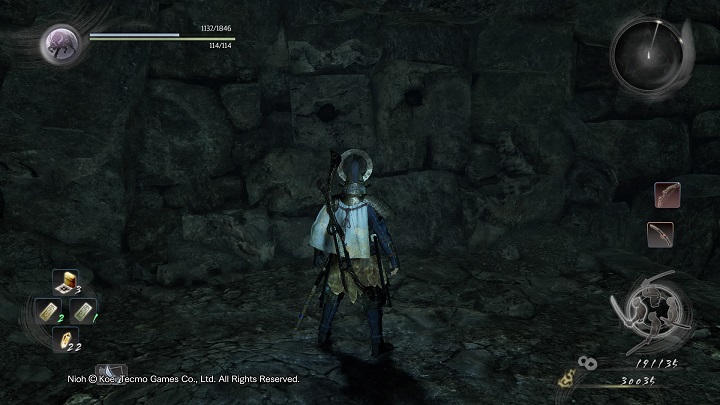 In most cases you can find an opponent only by detecting the holes in the wall that are similar to the ones on the above picture - How to remove Nurikabe, the illusory walls in NiOh? - FAQ - NiOh Game Guide