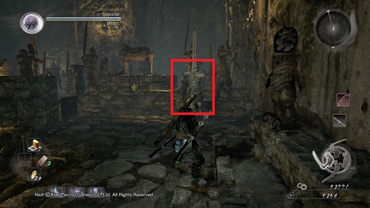 Right after you leave the safe zone, on the left there is a Sentry - The Spirit Stone Slumbers | Main missions | NiOh - Main missions - NiOh Game Guide