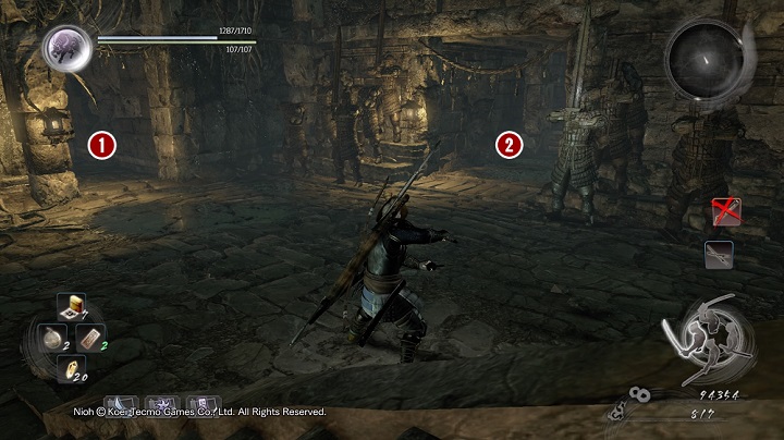 In the next part of the quest you must go on the walls from which the dweller was throwing the bombs at you - The Spirit Stone Slumbers | Main missions | NiOh - Main missions - NiOh Game Guide