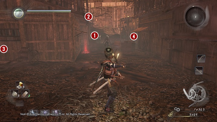 Since the bonfire is gone, you will see the above view in front of you - Death to Bandits | Side missions | NiOh - Side missions - NiOh Game Guide