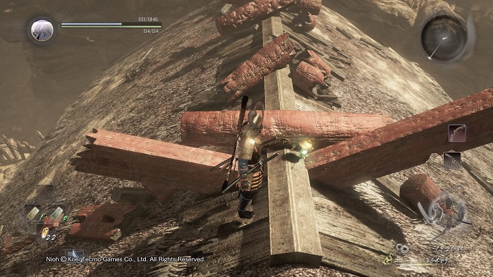 Another Kodama is hidden on the roof of the middle building - The Three Angry Gods | Side missions | NiOh - Side missions - NiOh Game Guide