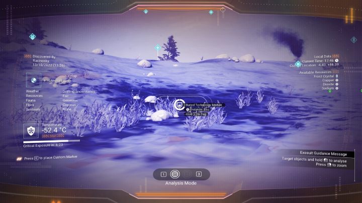 When activating the visor, you can see information about your location, time on the planet, weather conditions and many other useful messages - No Mans Sky 2022: Planet - exocraft, maps, signal booster - No Mans Sky: Exploration - No Mans Sky Game Guide