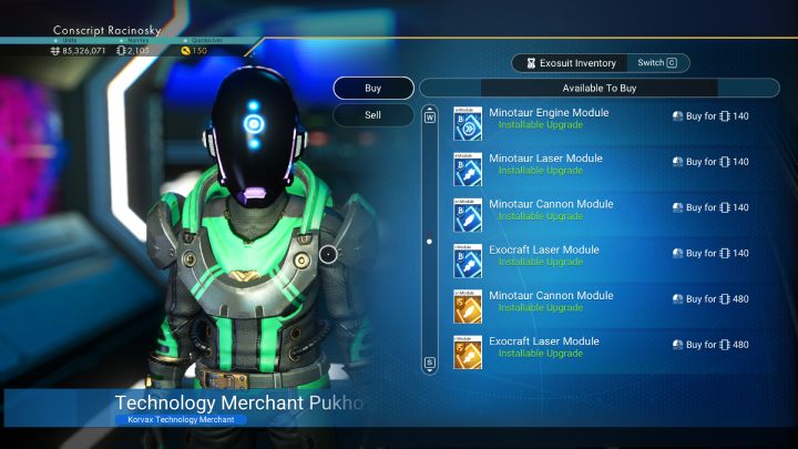 Each encountered space station has a vendor that sells upgrade modules - the price differs from station to station - No Mans Sky 2022: Exocraft - where to buy, technology blueprints - No Mans Sky: Upgrades - No Mans Sky Game Guide