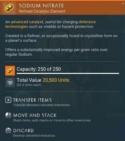 Sodium Nitrate can be obtained from portable refinery or occasionally found in crystal form on the surface of the planet - No Mans Sky NEXT: How to get Sodium Nitrate? - No Mans Sky NEXT: Basic information - No Mans Sky Game Guide