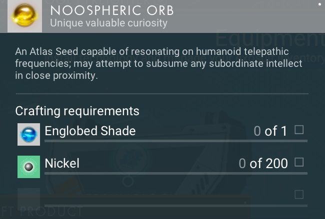Noospheric Orb is the 3rd element, that you get when following the Atlas Path - No Mans Sky: Crafting, all items - No Mans Sky: Atlas Path - No Mans Sky Game Guide