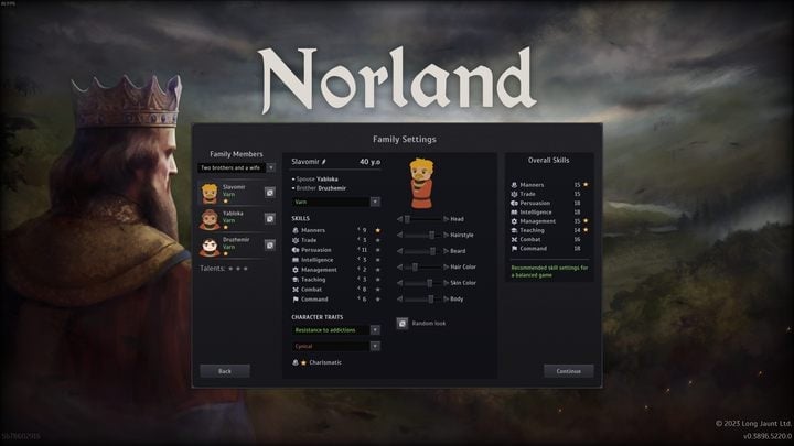 When starting the scenario in Norland, your first task will be to define your noble family - Norland: All skills - Basics - Norland Guide